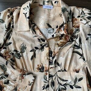 Calvin Klein Satin Peach Floral Midi Dress